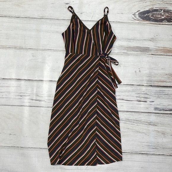 LUNIK Dress Wrap Olive Green Orange Blue Stripes Size Large - Picture 10 of 15